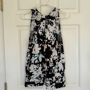 WHBM • Women’s Mock Neck Halter Top Black Blue & White Floral Print Size- Large